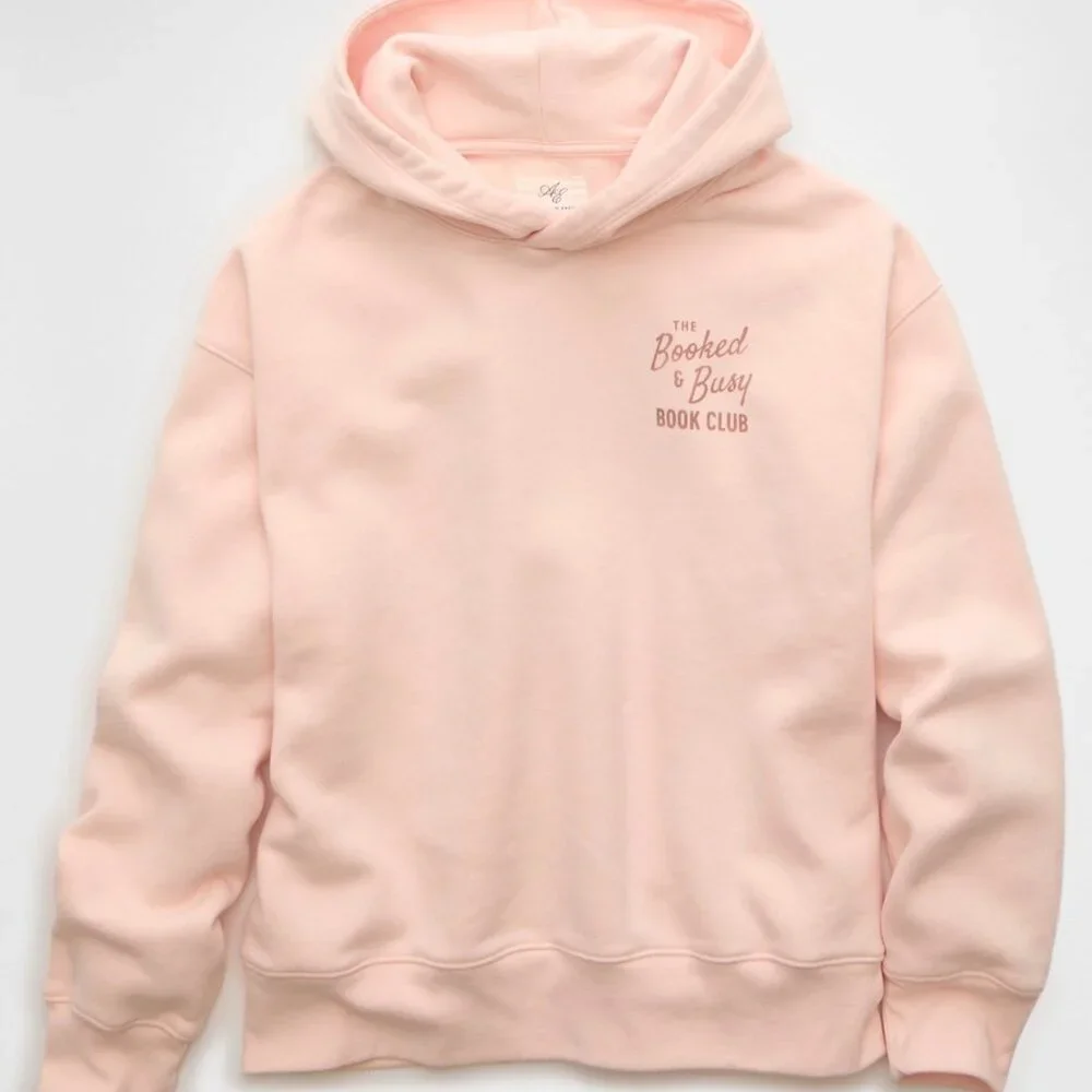 American Eagle Pink Book Club Sweatshirt Hoodie XS NWT Booked & Busy - Picture 9 of 13